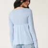 Bluză lungă cu mâneci lungi și model pointelle Bluză lungă cu mâneci lungi și model pointelle