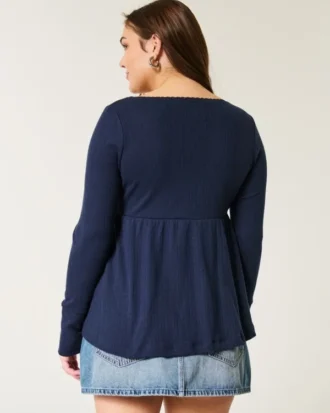 Bluză lungă cu mâneci lungi și model pointelle