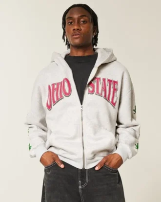 Boxy Hanorac cu glugă și fermoar cu grafică Ohio State University Buckeyes