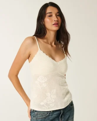 Cami babydoll cu guler halter, în stil broderie ușoară