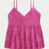 Cami babydoll cu guler halter, în stil broderie ușoară Cami babydoll cu guler halter, în stil broderie ușoară
