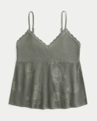 Cami babydoll cu guler halter, în stil broderie ușoară