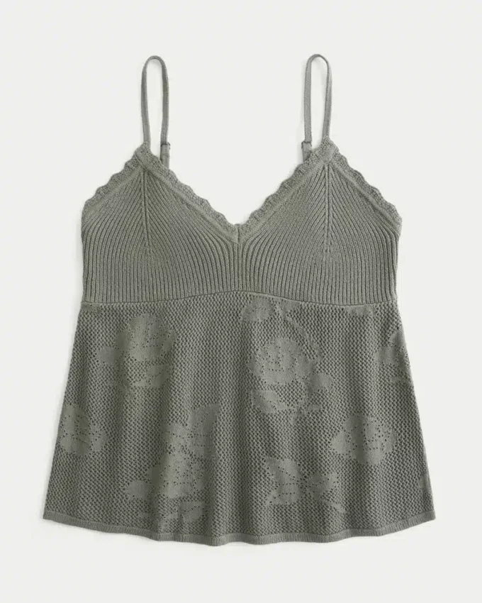 Cami babydoll cu guler halter, în stil broderie ușoară Cami babydoll cu guler halter, în stil broderie ușoară