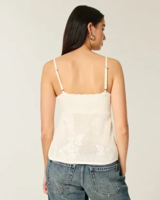 Cami babydoll cu guler halter, în stil broderie ușoară