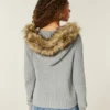 Cardigan cu glugă și bordură din blană artificială Cardigan cu glugă și bordură din blană artificială