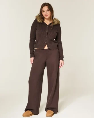 Cardigan cu glugă și bordură din blană artificială
