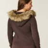 Cardigan cu glugă și bordură din blană artificială Cardigan cu glugă și bordură din blană artificială