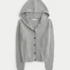 Cardigan cu glugă și bordură din blană artificială Cardigan cu glugă și bordură din blană artificială