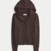 Cardigan cu glugă și bordură din blană artificială Cardigan cu glugă și bordură din blană artificială