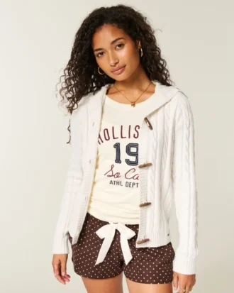 Cardigan cu glugă și nasturi din tricotaj cu model în zig-zag Holiday Vault Release
