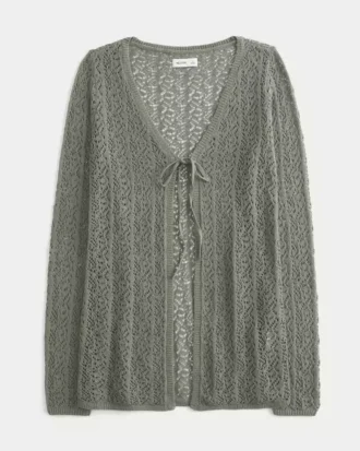 Cardigan de plajă cu mâneci lungi și legătură în față