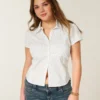 Cămașă cu mâneci scurte din poplin elastic, cu nasturi Cămașă cu mâneci scurte din poplin elastic, cu nasturi