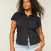 Cămașă cu mâneci scurte din poplin elastic, cu nasturi Cămașă cu mâneci scurte din poplin elastic, cu nasturi