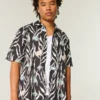 Cămașă din amestec de in cu model tropical Cămașă din amestec de in cu model tropical