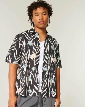 Cămașă din amestec de in cu model tropical