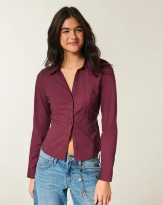 Cămașă din poplin elastic cu nasturi Cămașă din poplin elastic cu nasturi