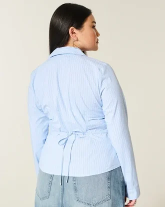 Cămașă din poplin elastic cu nasturi