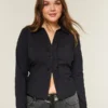 Cămașă din poplin elastic în stil smoking Cămașă din poplin elastic în stil smoking