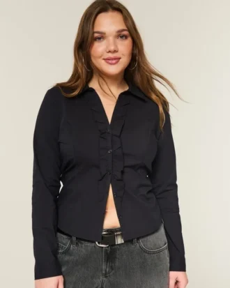 Cămașă din poplin elastic în stil smoking