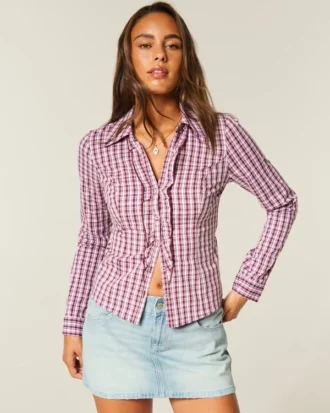 Cămașă din poplin elastic în stil smoking