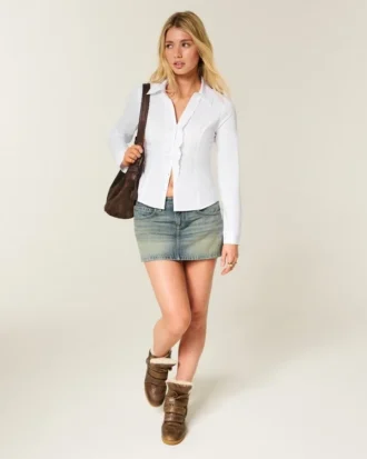 Cămașă din poplin elastic în stil smoking Cămașă din poplin elastic în stil smoking