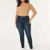 Colanți din denim cu talie înaltă, pentru siluete cu forme, în nuanță închisă