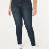 Colanți din denim cu talie înaltă, pentru siluete cu forme, în nuanță închisă