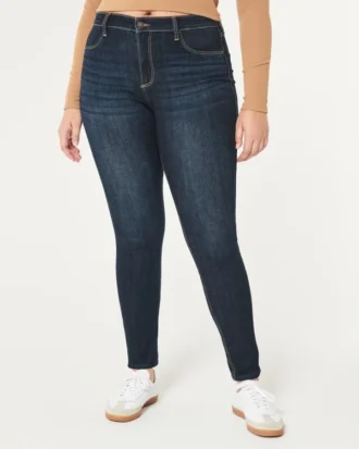 Colanți din denim cu talie înaltă, pentru siluete cu forme, în nuanță închisă Colanți din denim cu talie înaltă, pentru siluete cu forme, în nuanță închisă