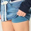 Fustă mini din denim cu dantelă și șnur Fustă mini din denim cu dantelă și șnur