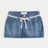 Fustă mini din denim cu dantelă și șnur Fustă mini din denim cu dantelă și șnur