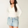 Fustă mini din denim cu talie joasă și dantelă