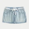 Fustă mini din denim cu talie joasă și dantelă