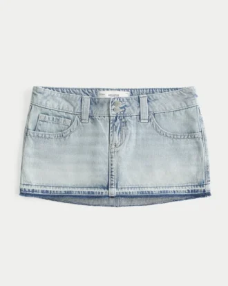Fustă-pantalon micro din denim cu talie ultra joasă