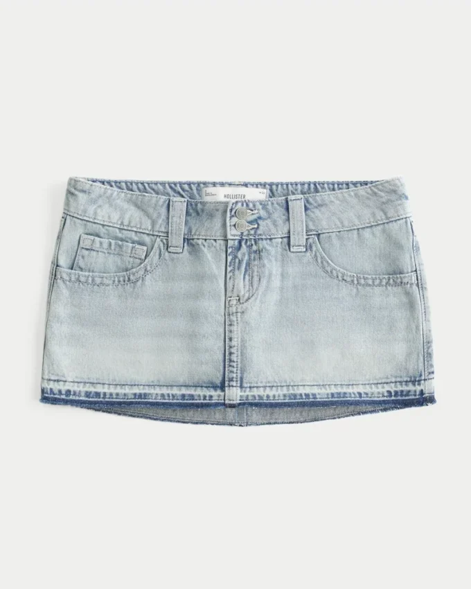 Fustă-pantalon micro din denim cu talie ultra joasă