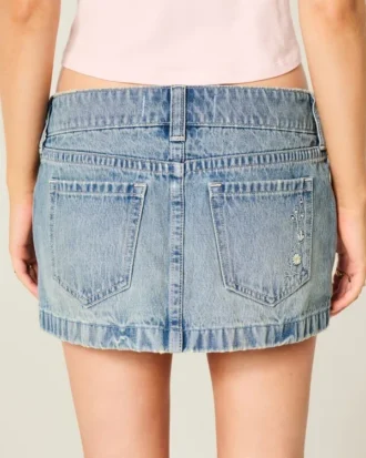 Fustă-pantalon micro din denim cu talie ultra joasă