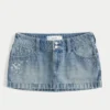 Fustă-pantalon micro din denim cu talie ultra joasă Fustă-pantalon micro din denim cu talie ultra joasă