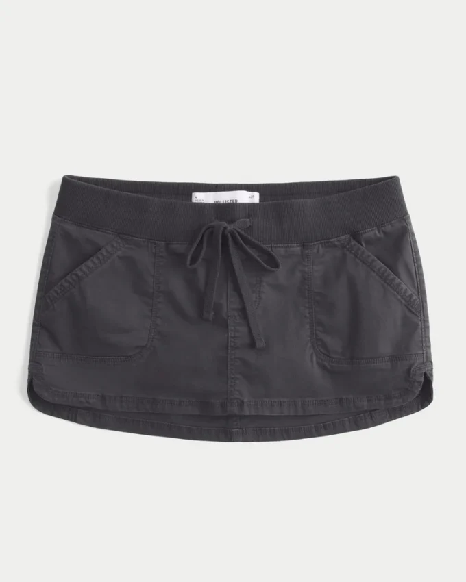Fustă-pantalon micro mini din twill cu talie ultra joasă Fustă-pantalon micro mini din twill cu talie ultra joasă
