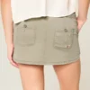 Fustă-pantalon micro mini din twill cu talie ultra joasă
