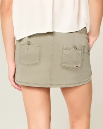 Fustă-pantalon micro mini din twill cu talie ultra joasă