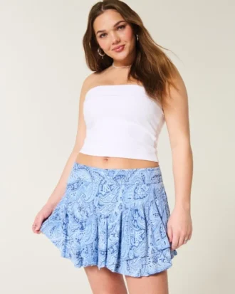 Fustă-pantalon mini asimetrică cu tiv în trepte