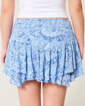 Fustă-pantalon mini asimetrică cu tiv în trepte