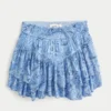 Fustă-pantalon mini asimetrică cu tiv în trepte Fustă-pantalon mini asimetrică cu tiv în trepte