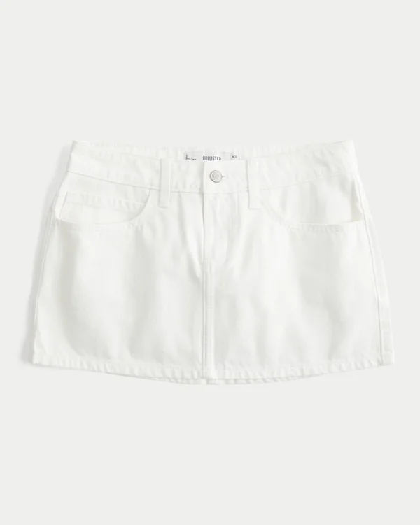 Fustă-pantalon mini din denim alb, cu talie joasă Fustă-pantalon mini din denim alb, cu talie joasă