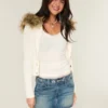 Fustă-pantalon mini din denim brodat, cu talie joasă Fustă-pantalon mini din denim brodat, cu talie joasă