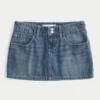 Fustă-pantalon mini din denim brodat, cu talie joasă Fustă-pantalon mini din denim brodat, cu talie joasă