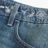 Fustă-pantalon mini din denim brodat, cu talie joasă Fustă-pantalon mini din denim brodat, cu talie joasă