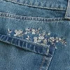 Fustă-pantalon mini din denim brodat, spălare medie Fustă-pantalon mini din denim brodat, spălare medie
