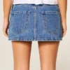 Fustă-pantalon mini din denim cu broderie în lanț, spălare medie Fustă-pantalon mini din denim cu broderie în lanț, spălare medie