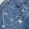 Fustă-pantalon mini din denim cu broderie în lanț, spălare medie Fustă-pantalon mini din denim cu broderie în lanț, spălare medie