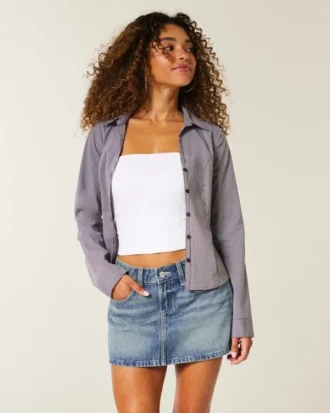 Fustă-pantalon mini din denim cu buzunar brodat cu stele